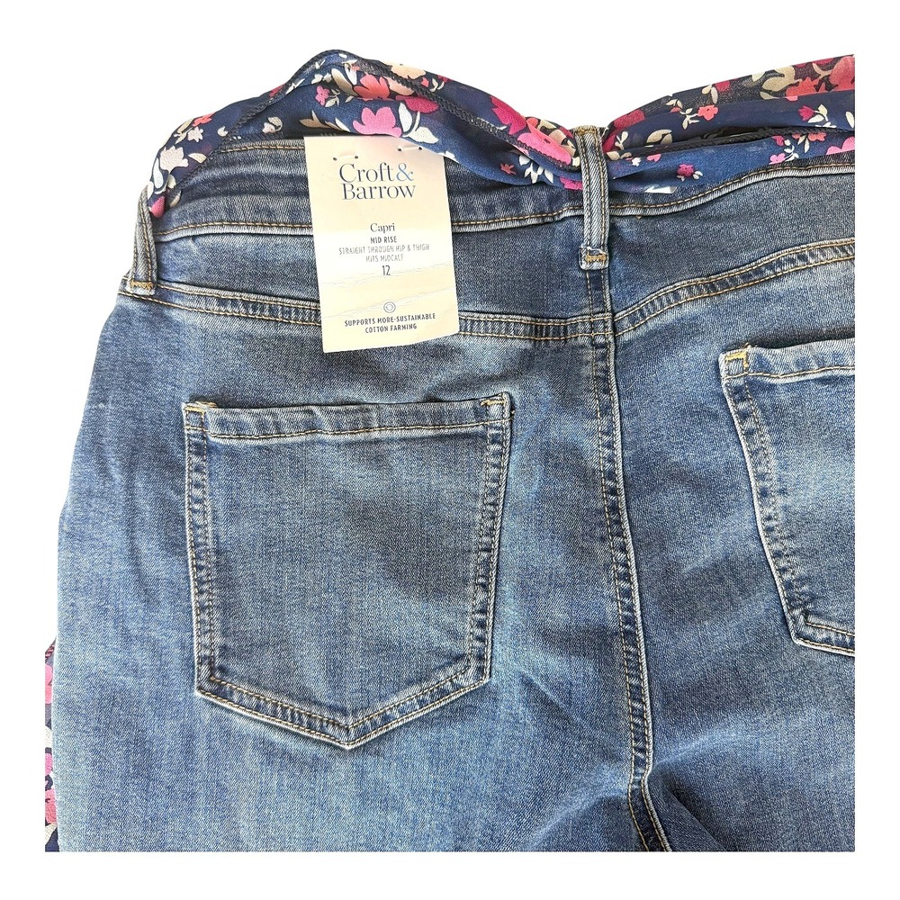 NWT Croft &‎ Barrow Capri Mid Rise Jeans Size 12 Blue Denim Floral Scarf Belt - Picture 6 of 6